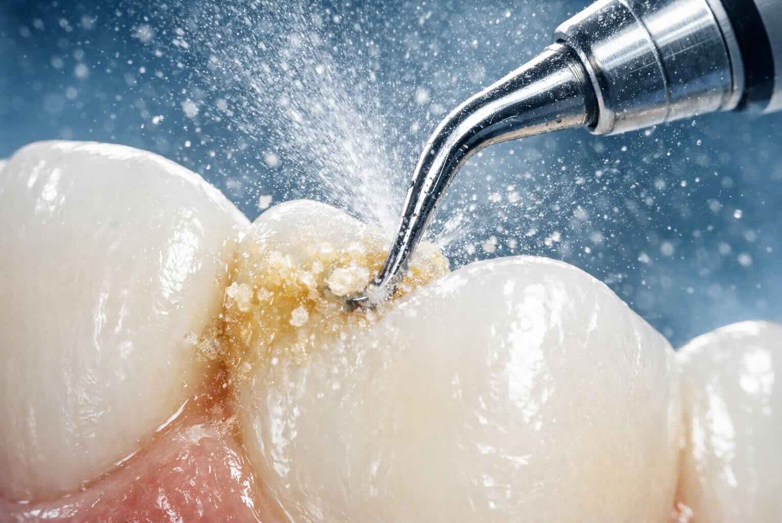 Процесс ультразвуковой чистки зубов скалером